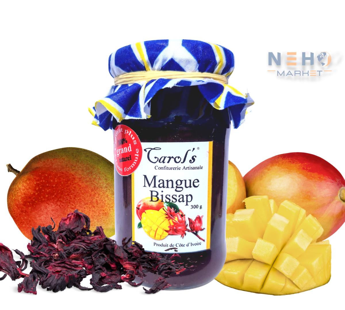 Mango and Bissap jam (Hibiscus flower) - CAROL'S - 300 g - Origin Ivory Coast