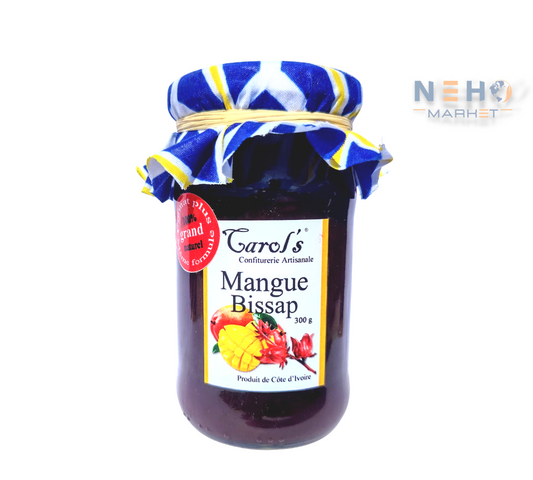 Confiture Mangues et Bissap (fleur d'Hibiscus) - CAROL'S - 300 g - Origine Côte d'Ivoire