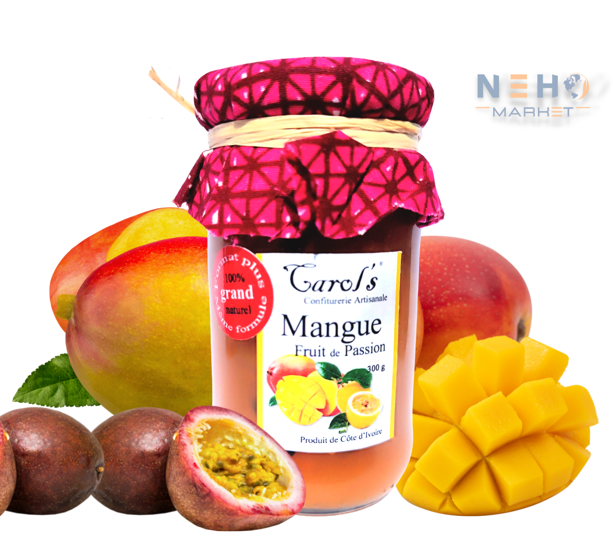 Confiture Mangues et Fruit de la Passion [Grenadille] - CAROL'S - 300 g - Origine Côte d'Ivoire